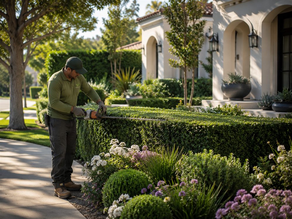 Hedge trimming and shrub care for a Los Angeles home